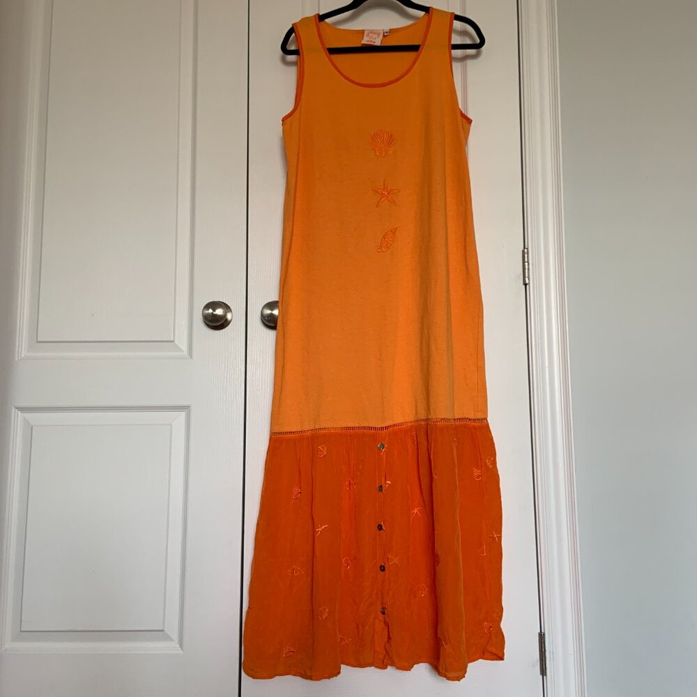 Johnny Was T-shirt Sleeveless Tank Maxi Dress 100% Cotton Orange Size M